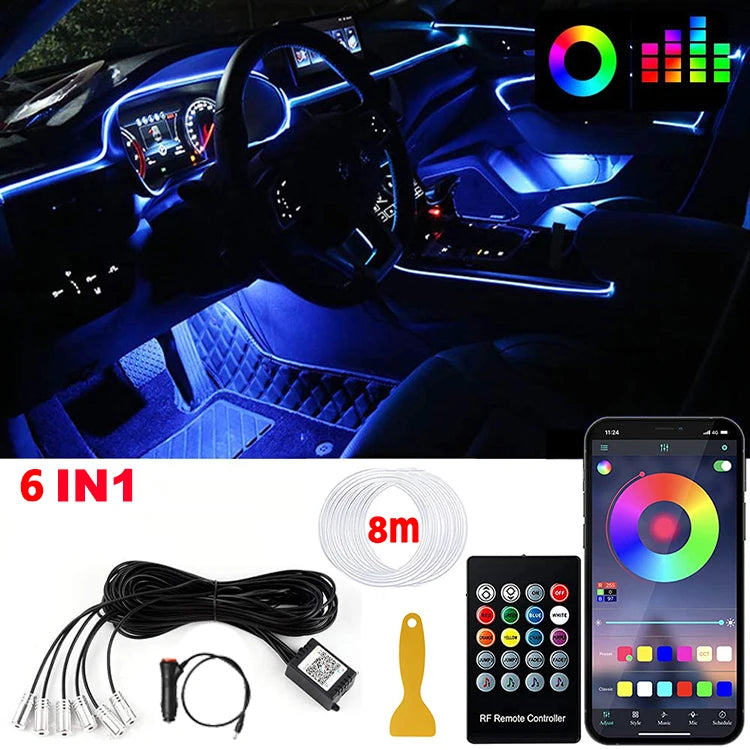 Smart RGB LED Car Ambient Lighting– Fiber Optic Interior Kit with App & Remote Control