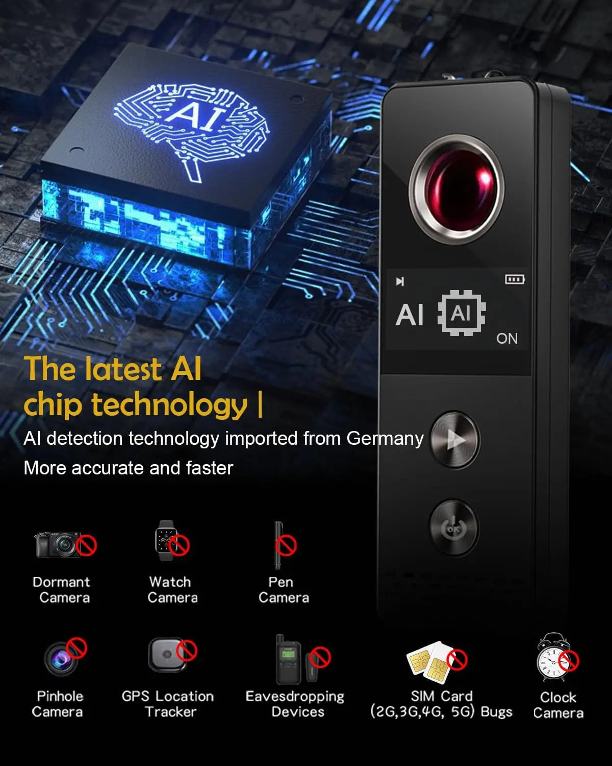 All-in-One Spy Detector – Hidden Camera Finder, Anti-Theft Alarm & LED Flashlight for Travel & Home Security