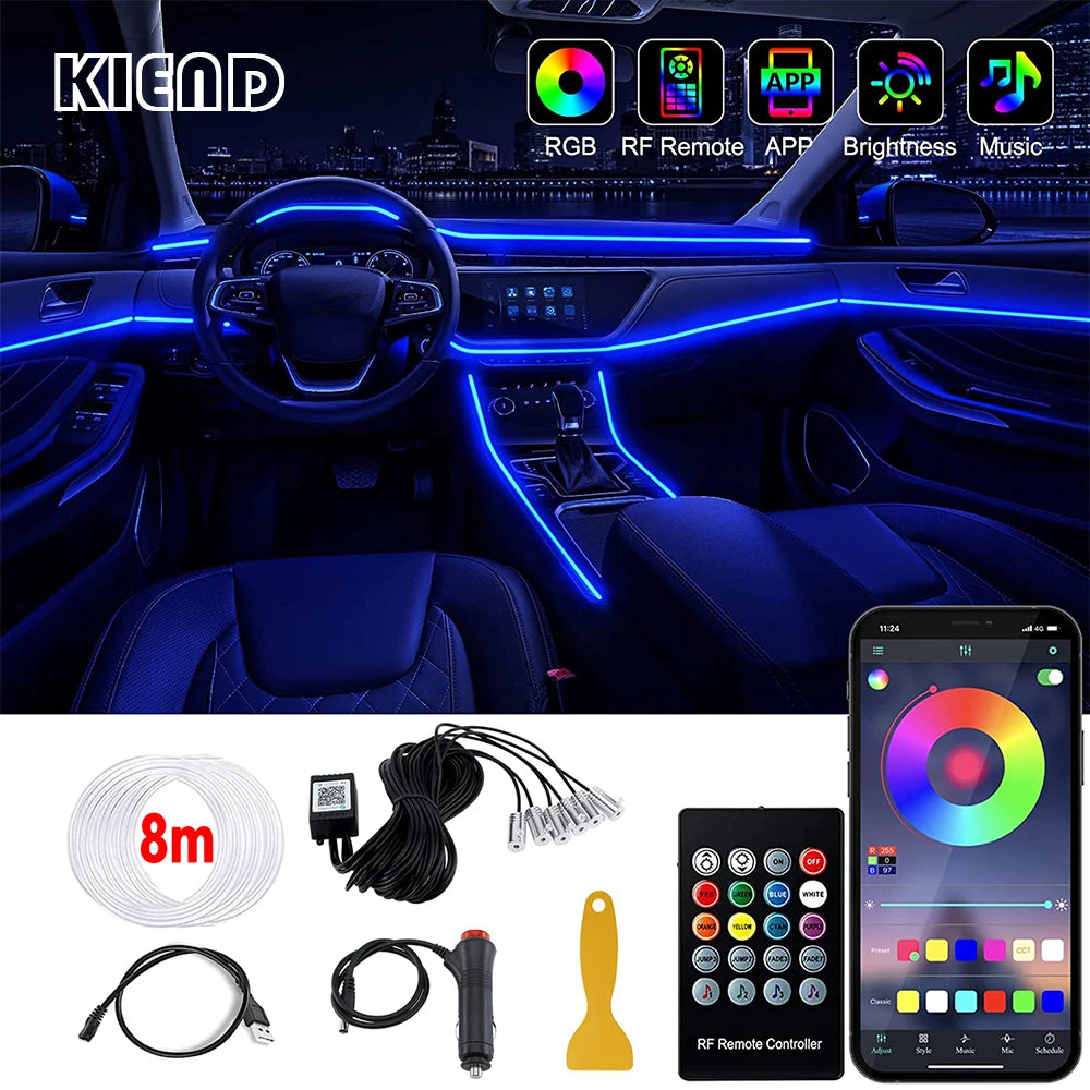 Smart RGB LED Car Ambient Lighting– Fiber Optic Interior Kit with App & Remote Control