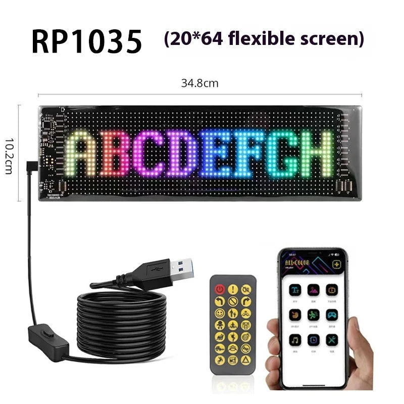 LED Pixel Windshield Display – App-Controlled Scrolling Text & Animation