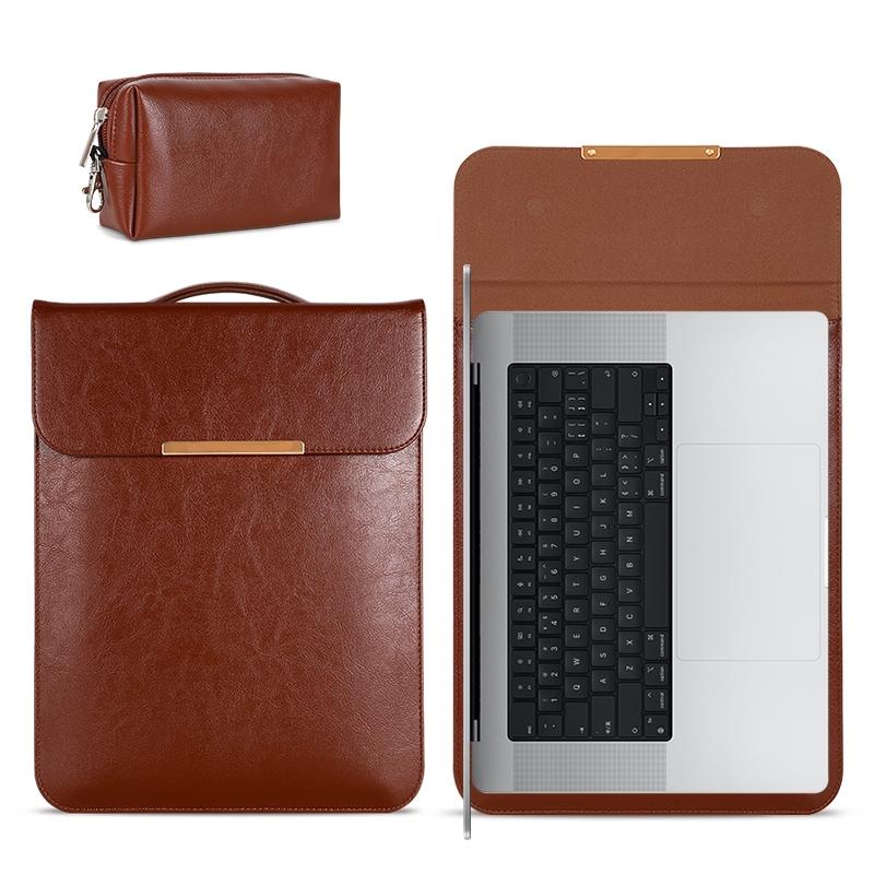 13.3 2-In-1 Laptop Sleeve With Mouse Storage In Pu Leather - Black