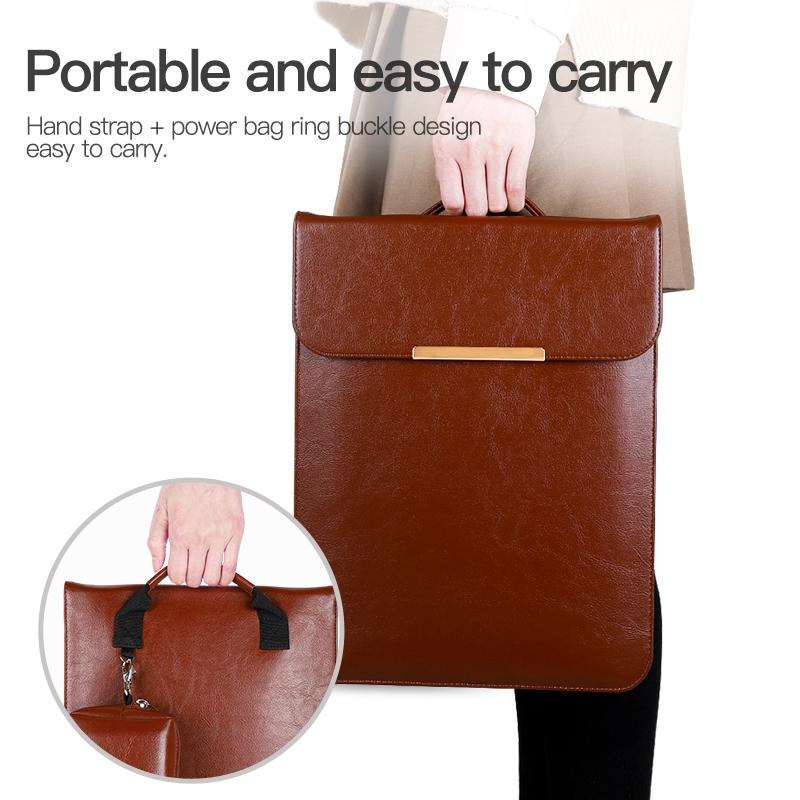 13.3 2-In-1 Laptop Sleeve With Mouse Storage In Pu Leather - Black