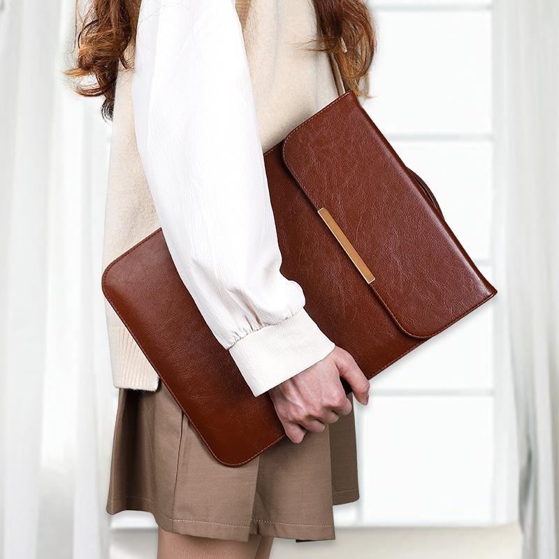 13.3 2-In-1 Laptop Sleeve With Mouse Storage In Pu Leather - Black