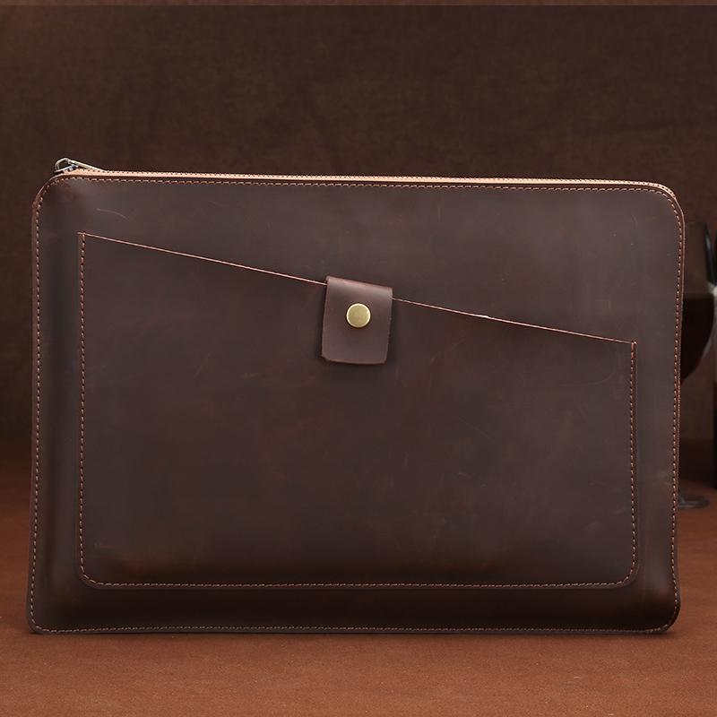 Premium Leather Business Laptop / Tablet Zipper Bag - Universal Fit - Green