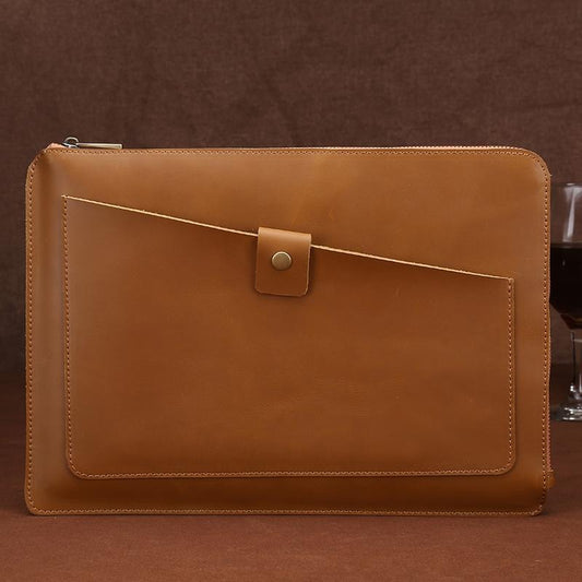 Premium Leather Business Laptop / Tablet Zipper Bag - Universal Fit - Yellow