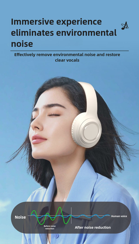 Off White Wireless Headphones - 400mAh, 16H Playtime, SD Card & Aux Support