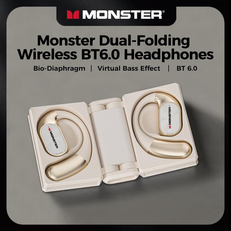 Monster Earbuds — 145H Playtime, Dual-Fold Design, Noise-Isolating Bluetooth 6.0  Waterproof, Sweatproof, Built for Travel