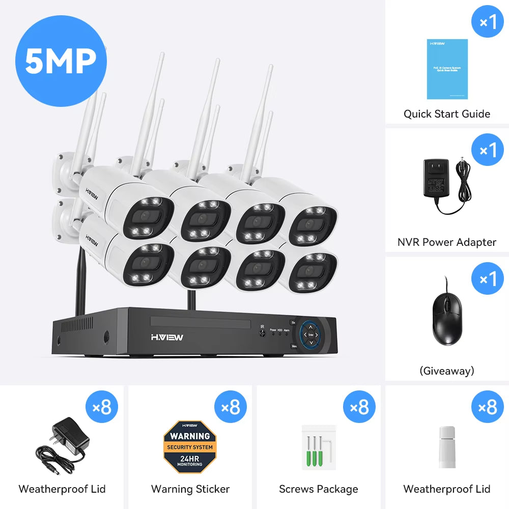 8CH 5MP Wireless CCTV Kit – Indoor/Outdoor, 2-Way Audio, NVR