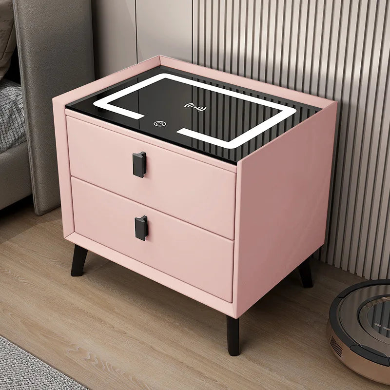 Smart Nightstand – Nordic Style,  Wireless Charging,  USB, In-built Speaker, Leather Finish