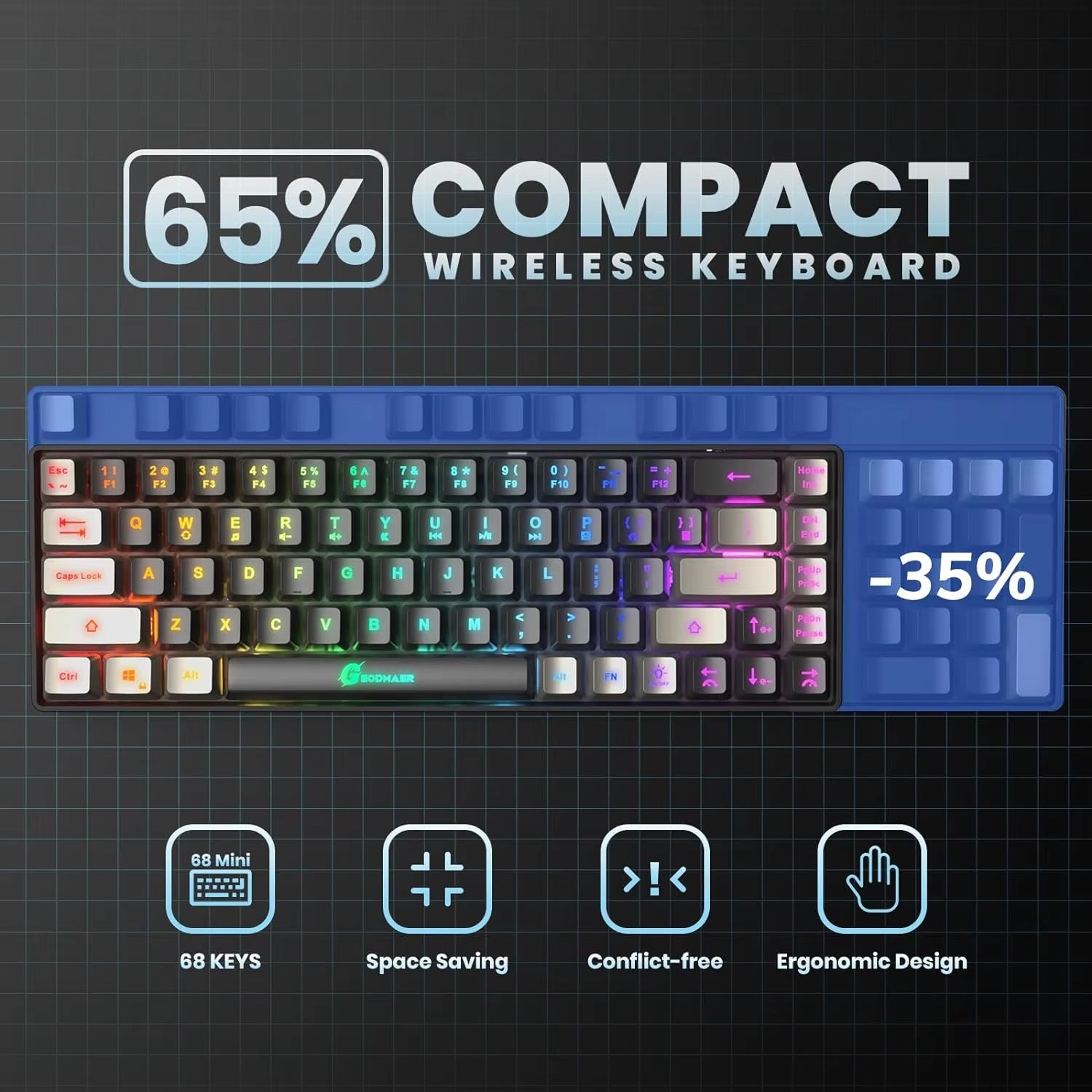 Rechargeable Wireless RGB Gaming Keyboard