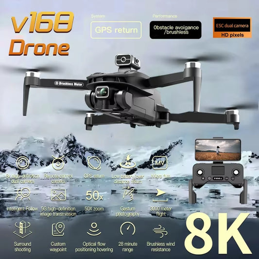 V168 PRO 8K GPS Drone – HD Camera, FPV, Brushless Motor, Foldable & Smart Avoidance