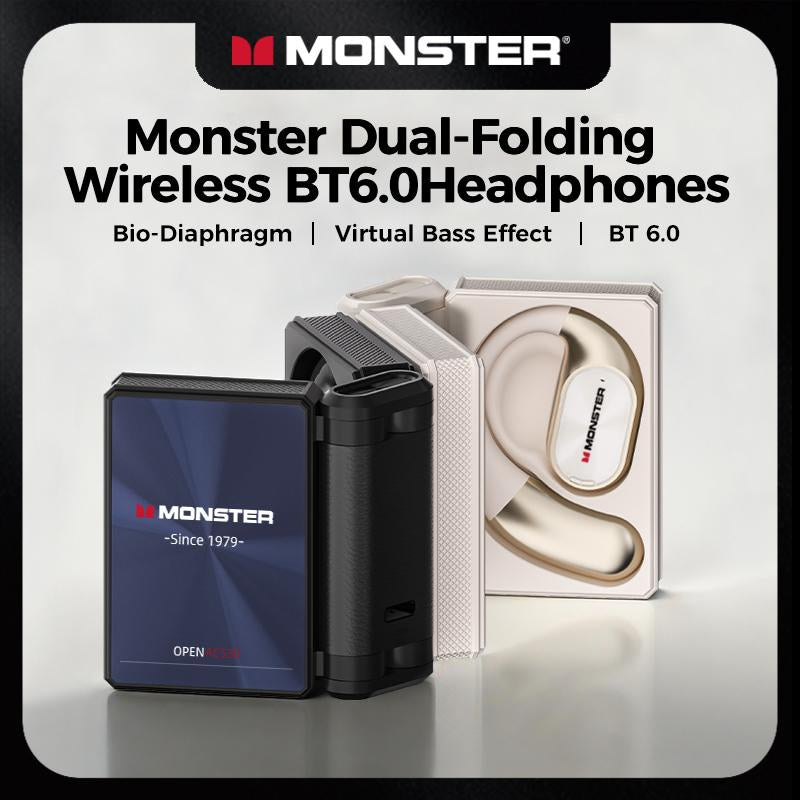 Monster Earbuds — 145H Playtime, Dual-Fold Design, Noise-Isolating Bluetooth 6.0  Waterproof, Sweatproof, Built for Travel