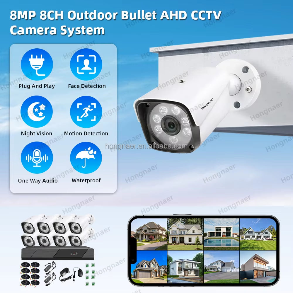Hongnaer 8MP 4K CCTV System – AHD DVR, App Control