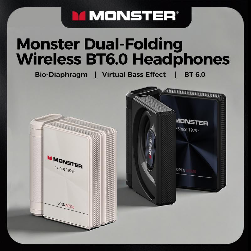 Monster Earbuds — 145H Playtime, Dual-Fold Design, Noise-Isolating Bluetooth 6.0  Waterproof, Sweatproof, Built for Travel