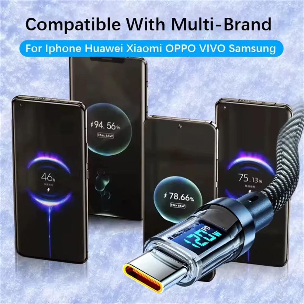 NNBILI USB-C Cable with LED Display – 120W Quick Charge + Data Sync for OPPO/VIVO/Huawei