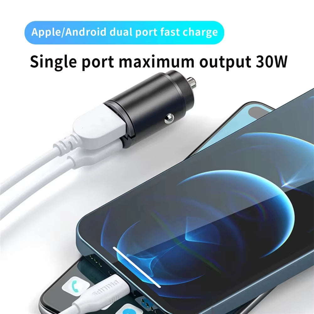 Ultra Fast Dual USB Car Charger – 100–200W Aluminum Adapter for 12–24V Sockets