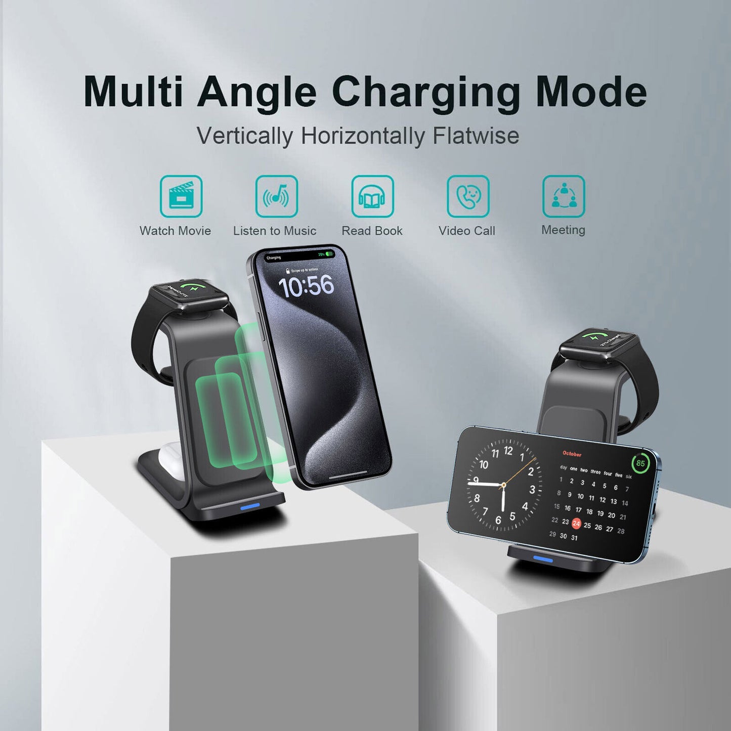 Premium Wireless Charger Dock Charging Station 3-in-1 for Apple & Samsung Products
