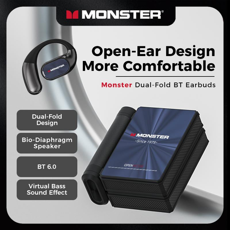 Monster Earbuds — 145H Playtime, Dual-Fold Design, Noise-Isolating Bluetooth 6.0  Waterproof, Sweatproof, Built for Travel