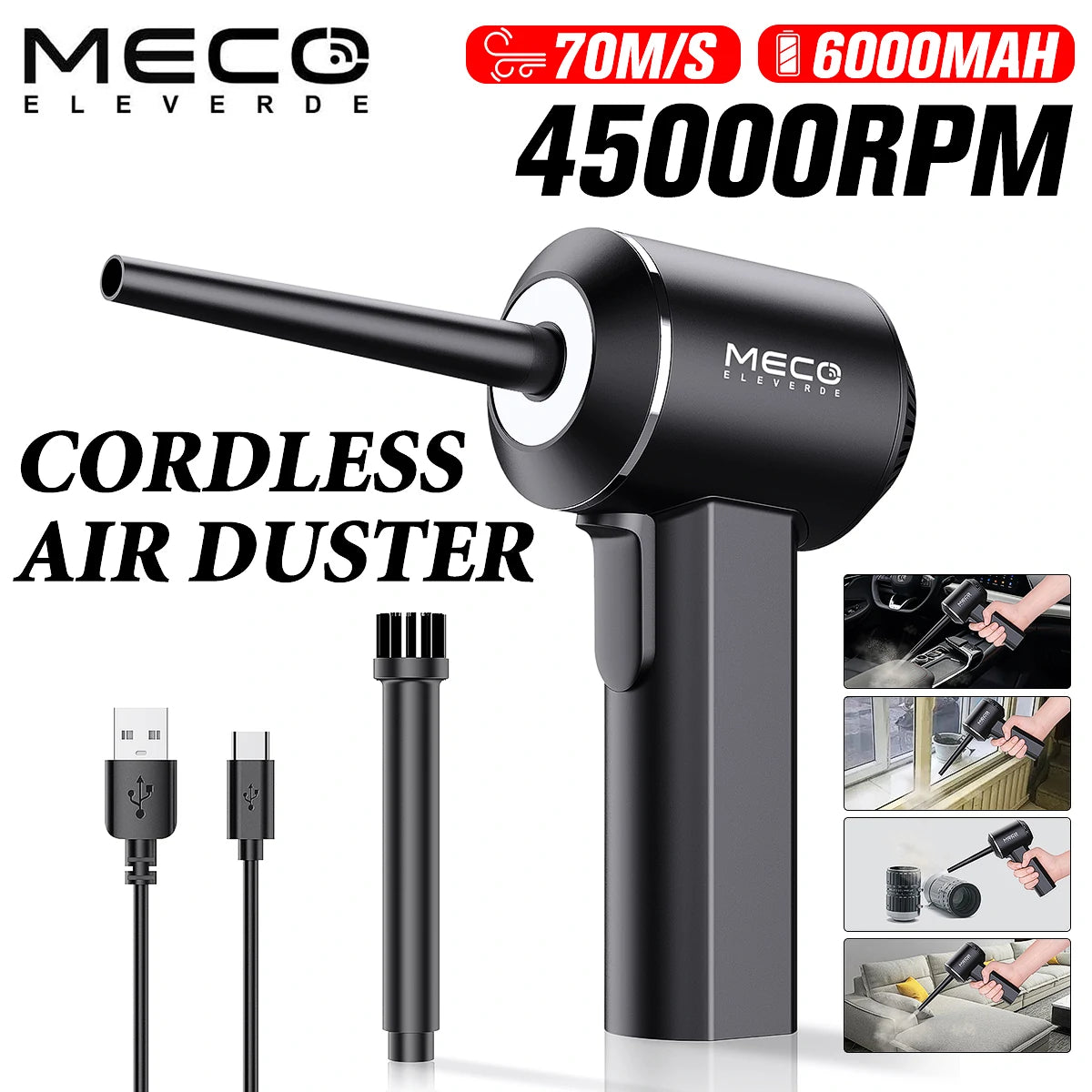 Rechargeable Cordless Air Duster by MECO – 100W Turbo Clean for Keyboard, Car, Sofa, Pet Hair & More