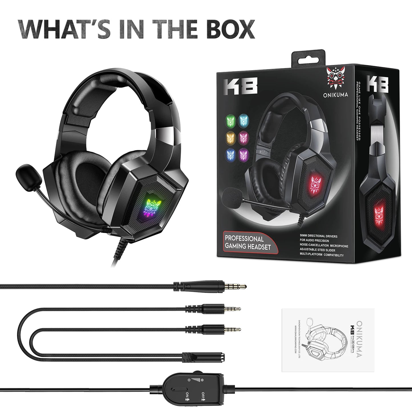 K8 Gaming Headphones – RGB Glow, Flexible Mic, Immersive Sound for PC & Console